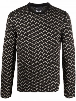 Jersey de tela jersey con estampado geométrico de cuello redondo Emporio Armani negro