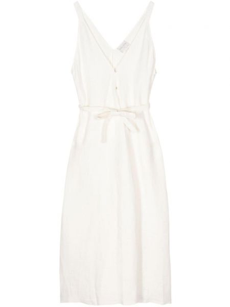 Λινή μίντι φόρεμα με λαιμόκοψη v Forte_forte λευκό