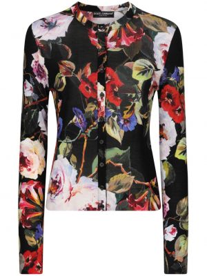 Svilen kardigan s cvetličnim vzorcem s potiskom Dolce & Gabbana črna
