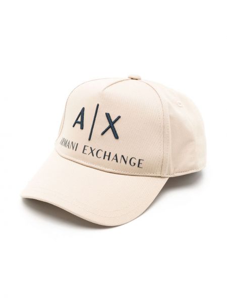 Haftowana czapka z daszkiem Armani Exchange beżowa