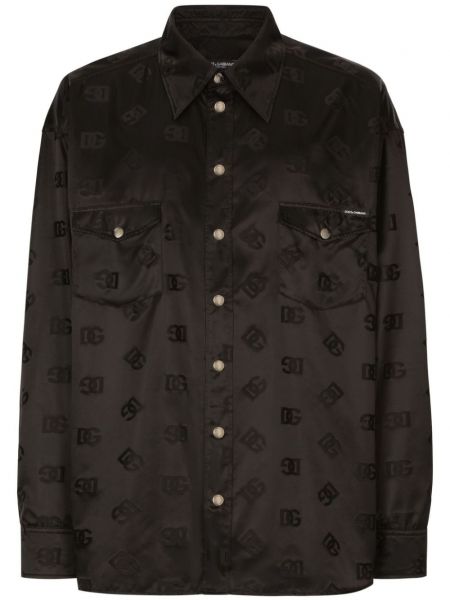 Žakárová hodvábna košeľa Dolce & Gabbana čierna