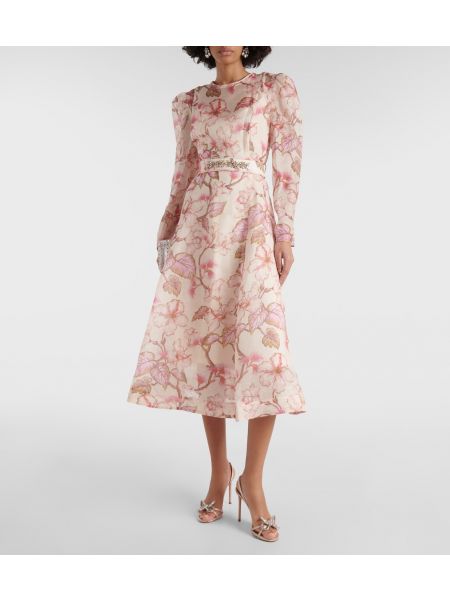 Шелковое льняное платье миди в цветочек Zimmermann