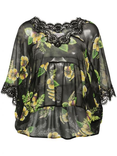 Bluză cu model floral transparente Ermanno Firenze negru