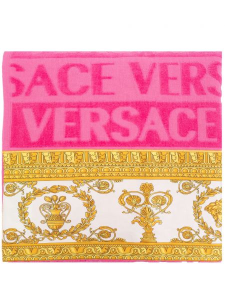 Baskılı pamuklu havlu bornoz Versace pembe