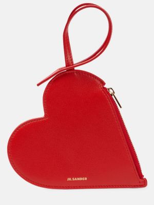 Kožni novčanik s uzorkom srca Jil Sander crvena