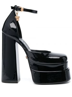 Кожени полуотворени обувки на платформе от лакирана кожа Versace черно