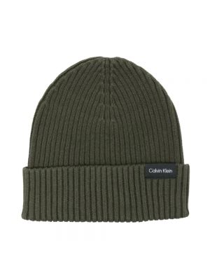 Dzianinowa czapka bawełniana Calvin Klein zielona