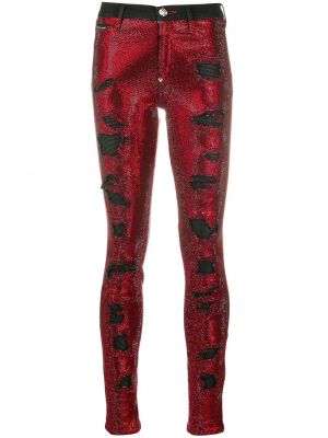 Skinny fit džinsai su kristalais Philipp Plein raudona