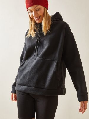 Flīsa kapučdžemperis ar kabatām Xhan melns