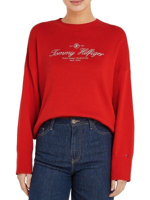 Jersey manga larga de tela jersey de cuello redondo Tommy Hilfiger rojo