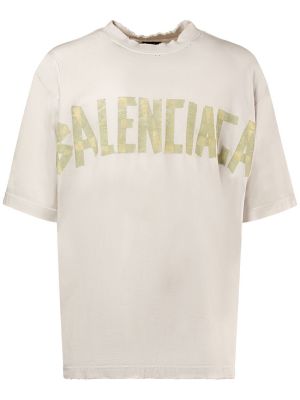T-shirt di cotone di cotone con stampa Balenciaga bianco
