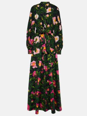 Kvetinové bavlnené dlouhé šaty Oscar De La Renta ružová
