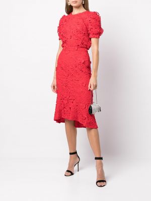 Mini vestido de flores de encaje Marchesa Notte rojo