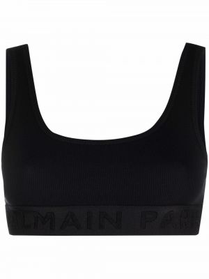 Brodert crop top Balmain svart