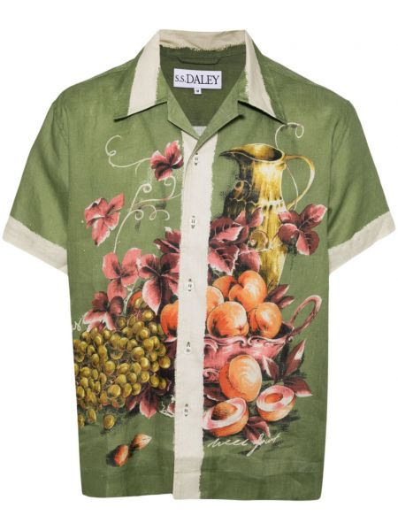 Lanena košulja s printom S.s.daley zelena