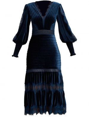 Welurowa sukienka wieczorowa koronkowa Tadashi Shoji niebieska