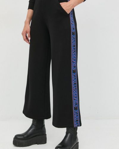 Karl Lagerfeld pantaloni femei, culoarea negru, lat, high waist