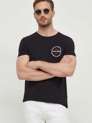 Koszulka slim fit bawełniana z nadrukiem Tommy Hilfiger czarna