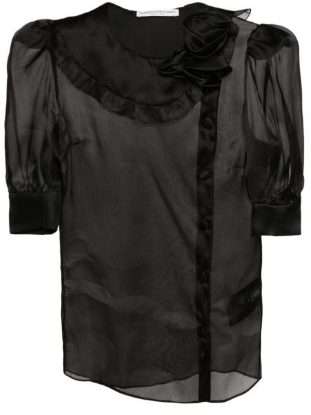 Svilena bluza s cvetličnim vzorcem Alessandra Rich črna