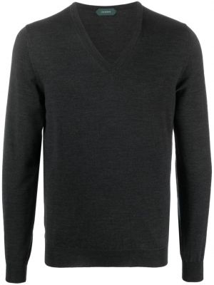 Vlnený sveter s výstrihom do v Zanone sivá