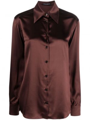 Selyem szatén ing Dolce & Gabbana barna