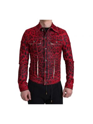 Kurtka jeansowa w panterkę Dolce And Gabbana czerwona