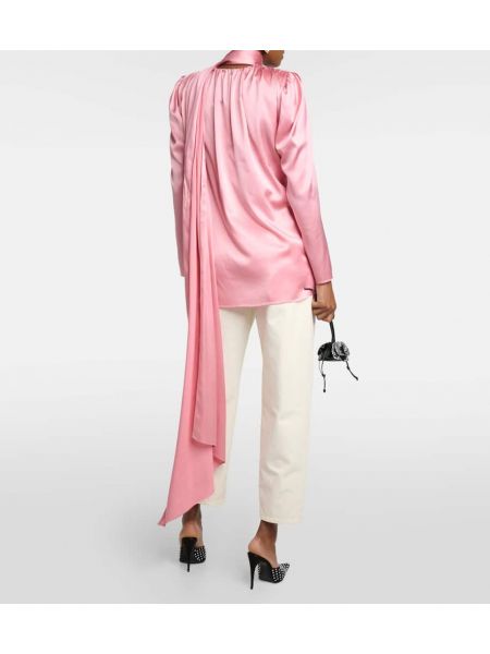 Μεταξωτή μπλούζα ντραπέ Magda Butrym ροζ