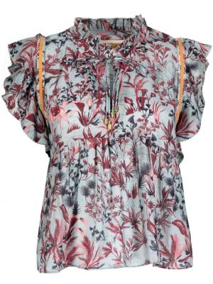 Bluza s cvetličnim vzorcem s potiskom z volani Chufy rdeča