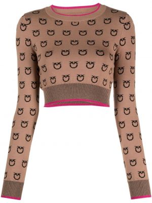 Pletený svetr s potiskem Pinko hnědý