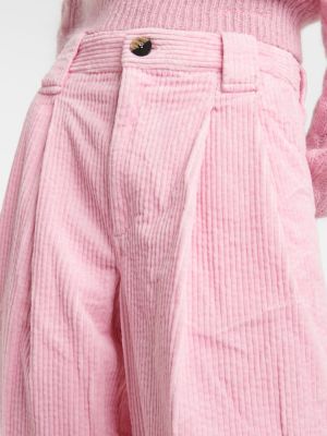 Βαμβακερό παντελόνι κοτλέ σε φαρδιά γραμμή Ganni ροζ