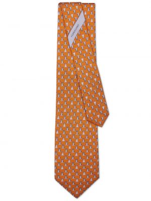 Selyem nyakkendő nyomtatás Ferragamo narancsszínű