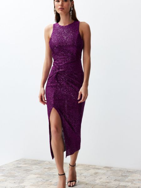 Плетена вечерна рокля с пайети Trendyol виолетово