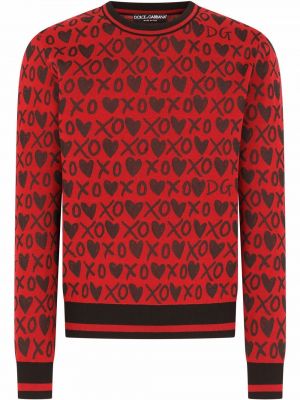 Pull à imprimé de motif coeur Dolce & Gabbana rouge