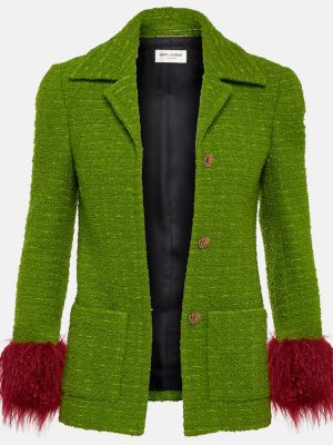 Vlněné sako s kožíškem Saint Laurent zelené