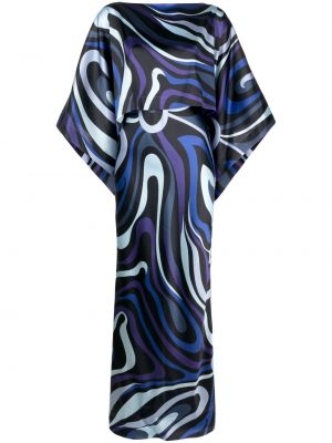 Satynowa sukienka koktajlowa z nadrukiem w abstrakcyjne wzory Pucci niebieska