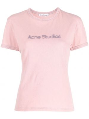 Памучна тениска с принт Acne Studios розово
