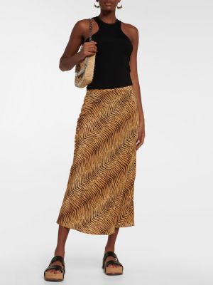 Tigrovaná hodvábna dlhá sukňa s potlačou Rixo hnedá