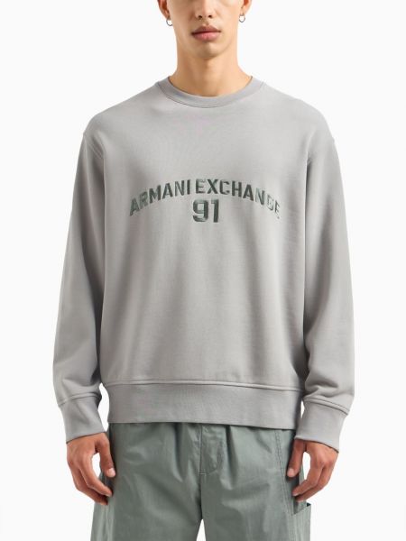 Medvilninis siuvinėtas džemperis Armani Exchange pilka