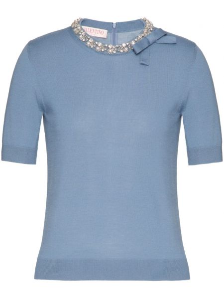 Majica s kristali Valentino Garavani modra