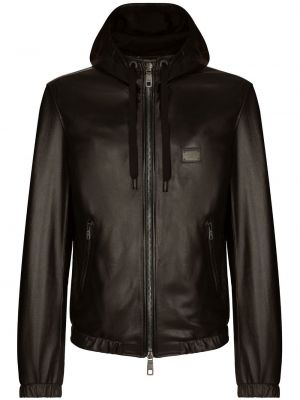 Kožená bunda s kapucňou Dolce & Gabbana čierna
