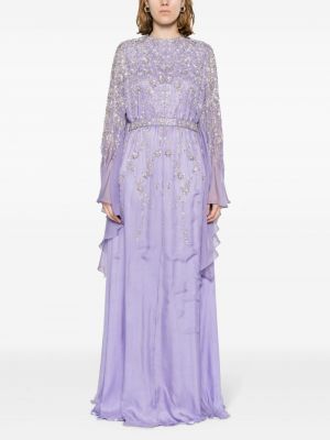 Gėlėtas šilkinis vakarinė suknelė Dina Melwani violetinė
