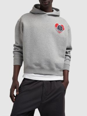 Pamučna hoodie s kapuljačom s uzorkom srca Moncler siva