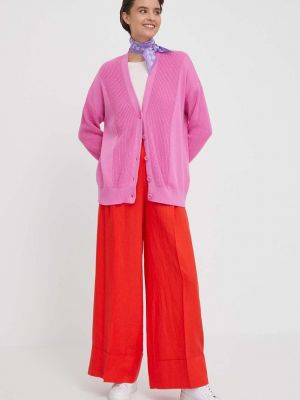 Lniane spodnie z wysoką talią United Colors Of Benetton czerwone