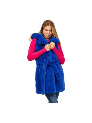 Płaszcz z futerkiem Fracomina niebieski