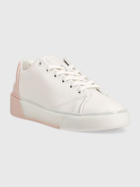 Sneakersy sznurowane na obcasie koronkowe Calvin Klein białe