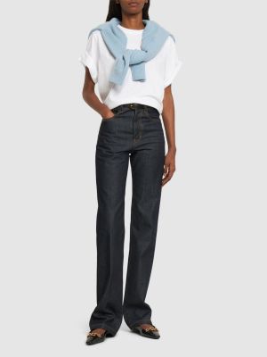 Βαμβακερή μπλούζα σε φαρδιά γραμμή Victoria Beckham λευκό