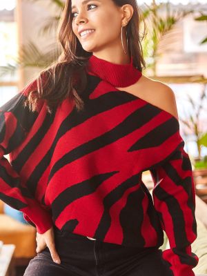 Oversized sveter so vzorom zebry Olalook červená