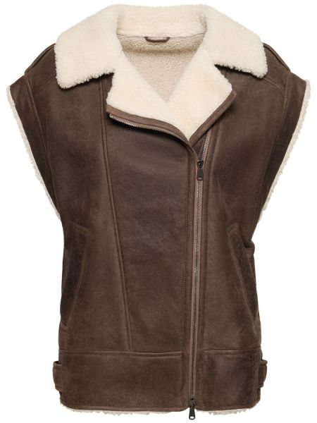 Semsket skinn pelsvest Brunello Cucinelli brun