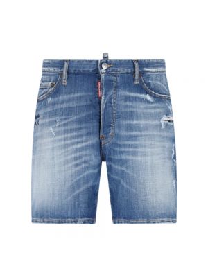 Haftowane szorty jeansowe slim fit Dsquared2 niebieskie