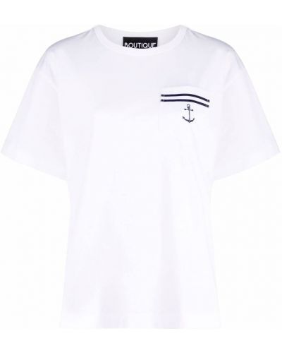T-krekls ar izšuvumiem Boutique Moschino balts